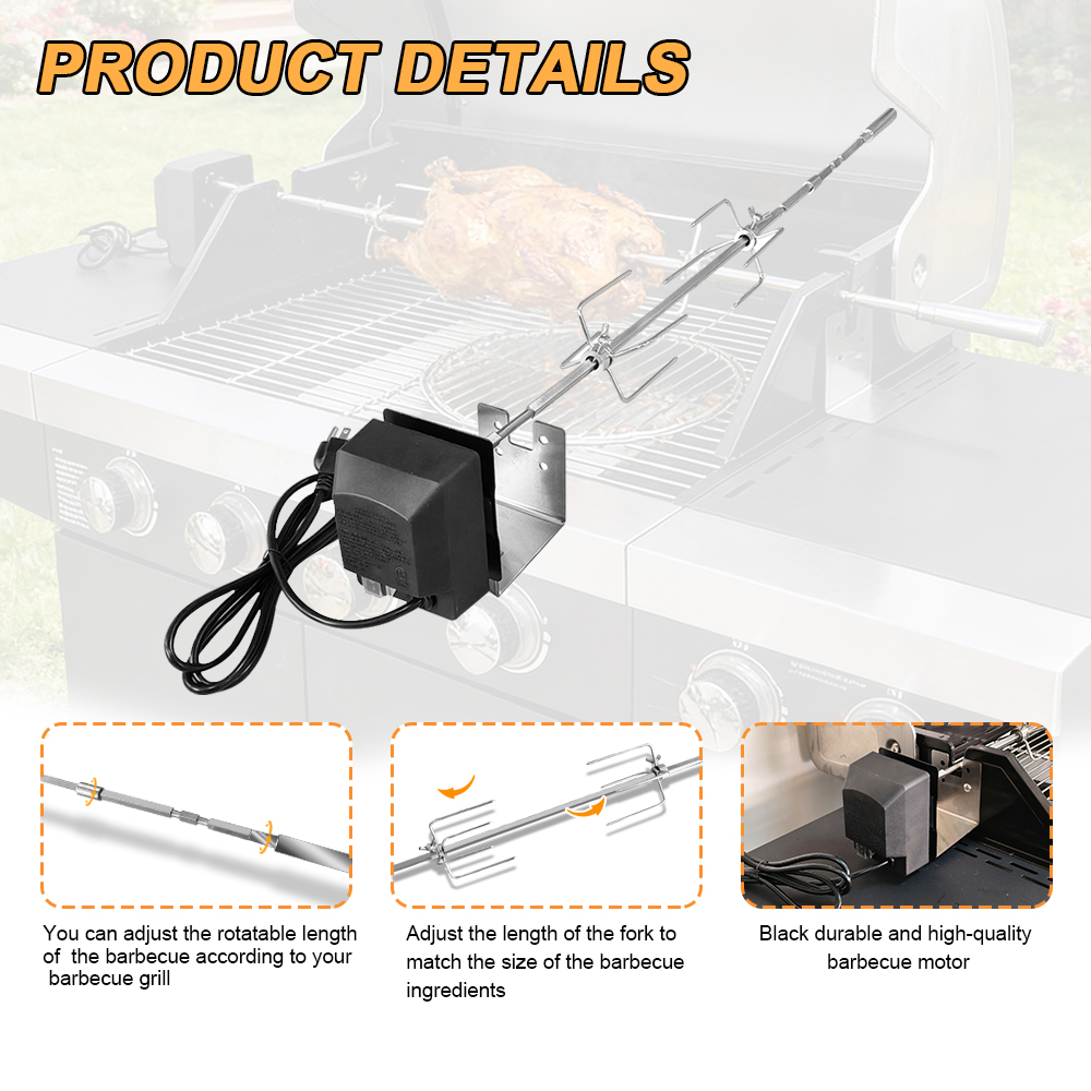 120V-240V BBQ Grill Rotisserie Kit With 304 stainless steel rotating baking set.  