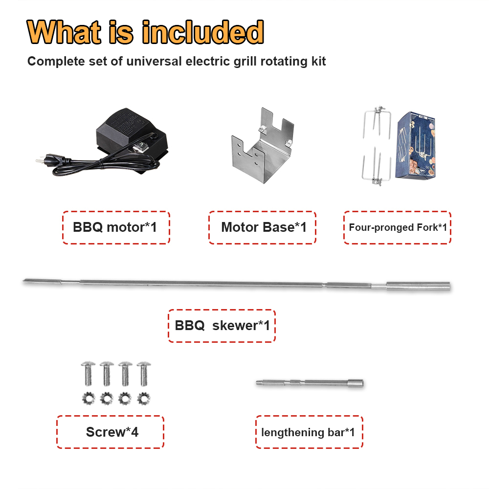 120V-240V BBQ Grill Rotisserie Kit With 304 stainless steel rotating baking set.  