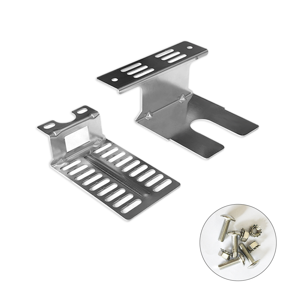 Stainless steel brackets are designed to be used as a BBQ grill rotisserie motor mounting set.