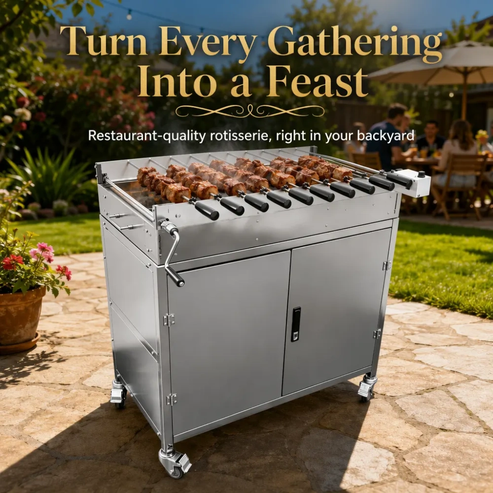 Bring the Mediterranean Feast Home — Stainless Steel Cyprus-Style Automatic Rotisserie Grill