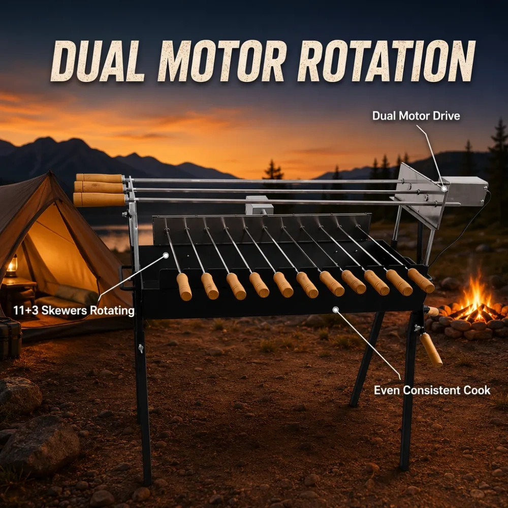 Cyprus-Style Modern Kebab Grill — The Portable Charcoal Rotisserie That Runs on Type-C