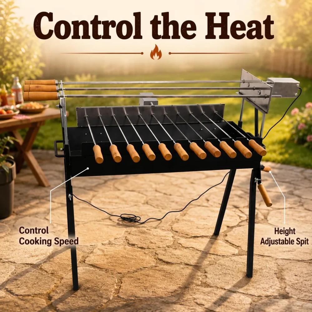 Cyprus-Style Modern Kebab Grill — The Portable Charcoal Rotisserie That Runs on Type-C