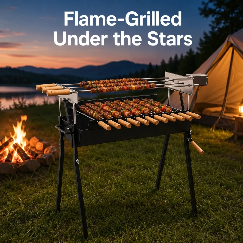 Cyprus-Style Modern Kebab Grill — The Portable Charcoal Rotisserie That Runs on Type-C