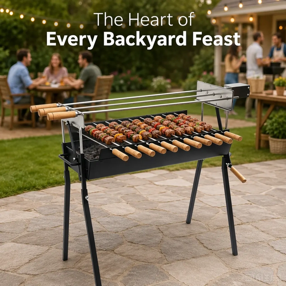 Cyprus-Style Modern Kebab Grill — The Portable Charcoal Rotisserie That Runs on Type-C