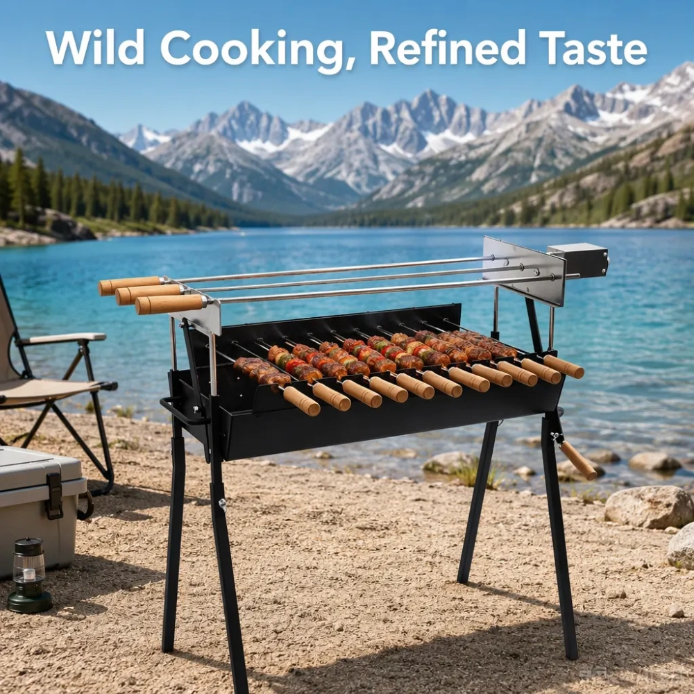 Cyprus-Style Modern Kebab Grill — The Portable Charcoal Rotisserie That Runs on Type-C