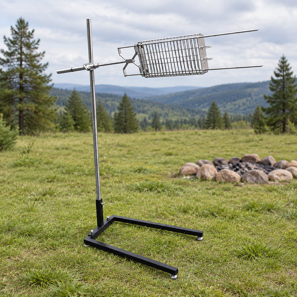 Outdoor camping stainless steel portable rotary grill - motor and spindle heater