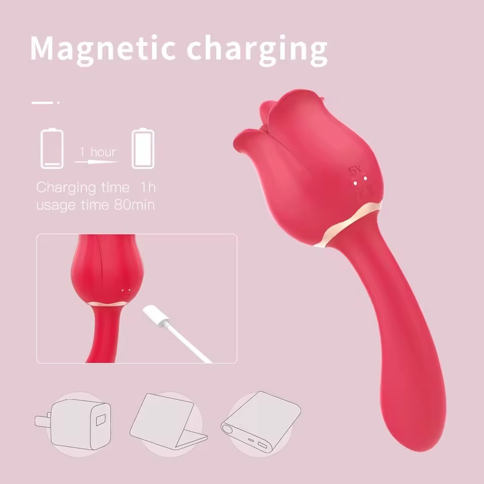 Rose Flower Massager with Tongue Motion & USB Recharge