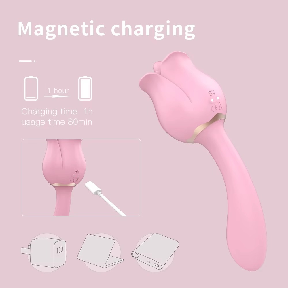 Rose Flower Massager with Tongue Motion & USB Recharge