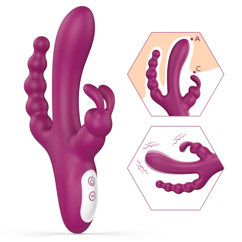 Triple Motor Rabbit Massager with Bead Design
