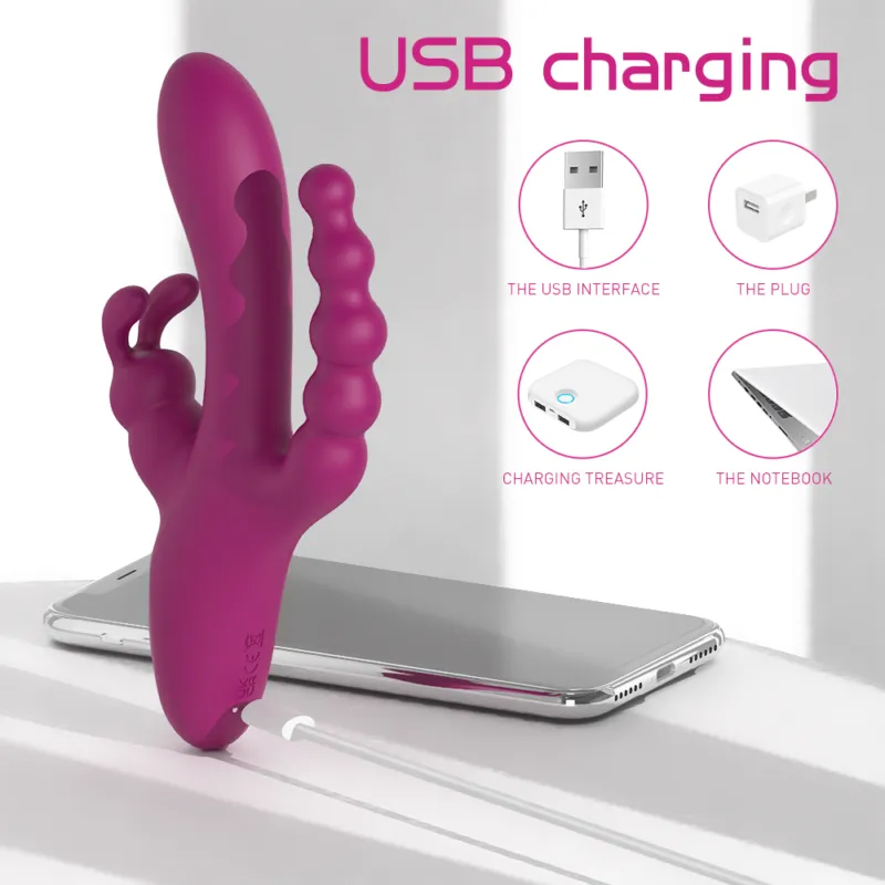 Triple Motor Rabbit Massager with Bead Design