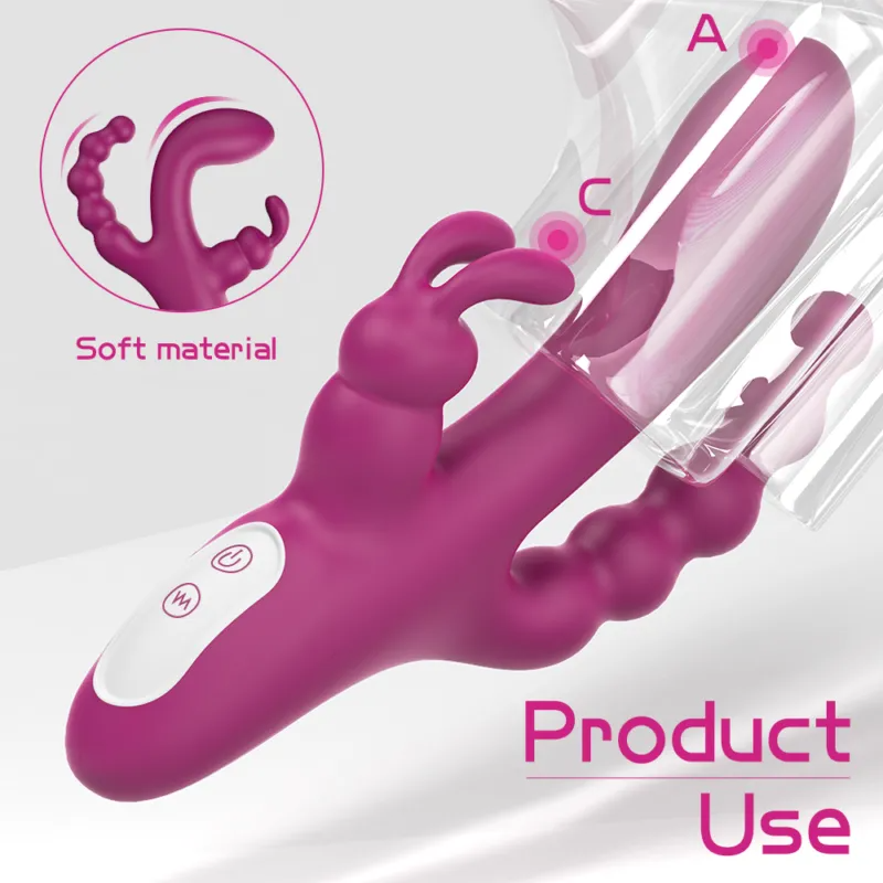 Triple Motor Rabbit Massager with Bead Design