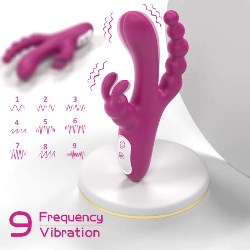 Triple Motor Rabbit Massager with Bead Design