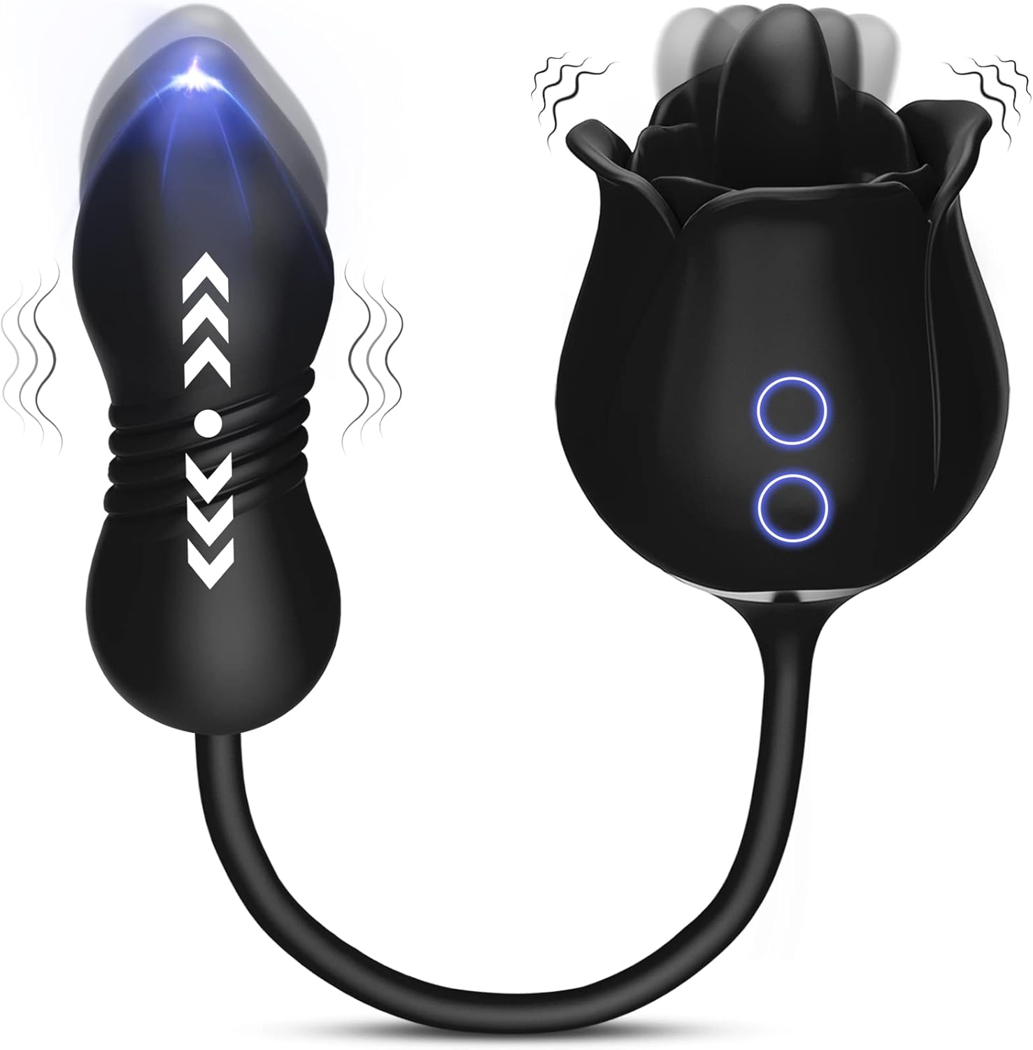 Dual-Ended 3-in-1 Vibrator – Licking Tongue + Thrusting Shaft + Vibrations