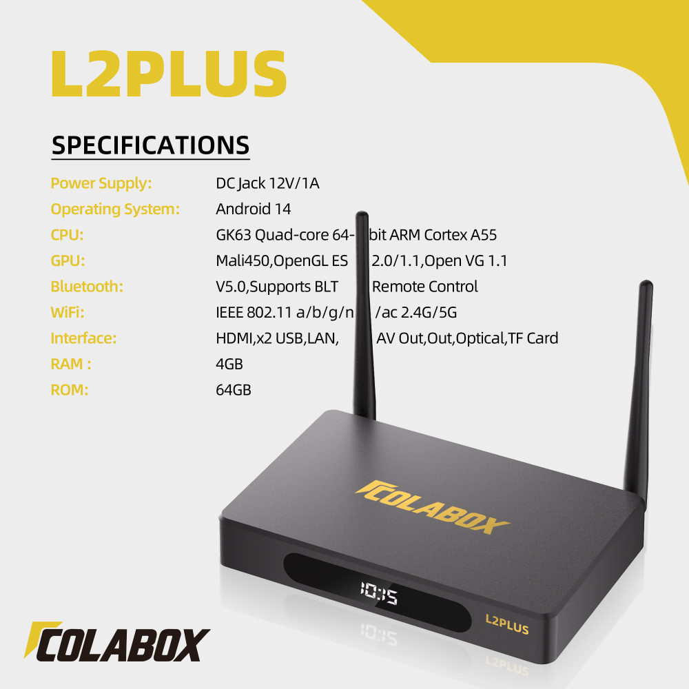 COLABOX L2 Plus 4K Android 14 TV Box – High Performance Streaming Media Player