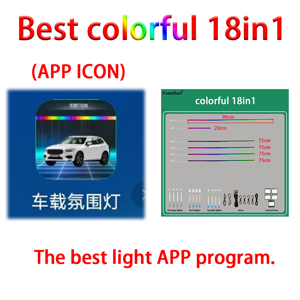 18 in 1 Led Auto Omgevingsverlichting 213 64 Kleur RGB Symfonie Streamer Bluetooth Regenboog Interieur Acryl Strips Sfeer Lamp Kit 18in1 22in1 24in1