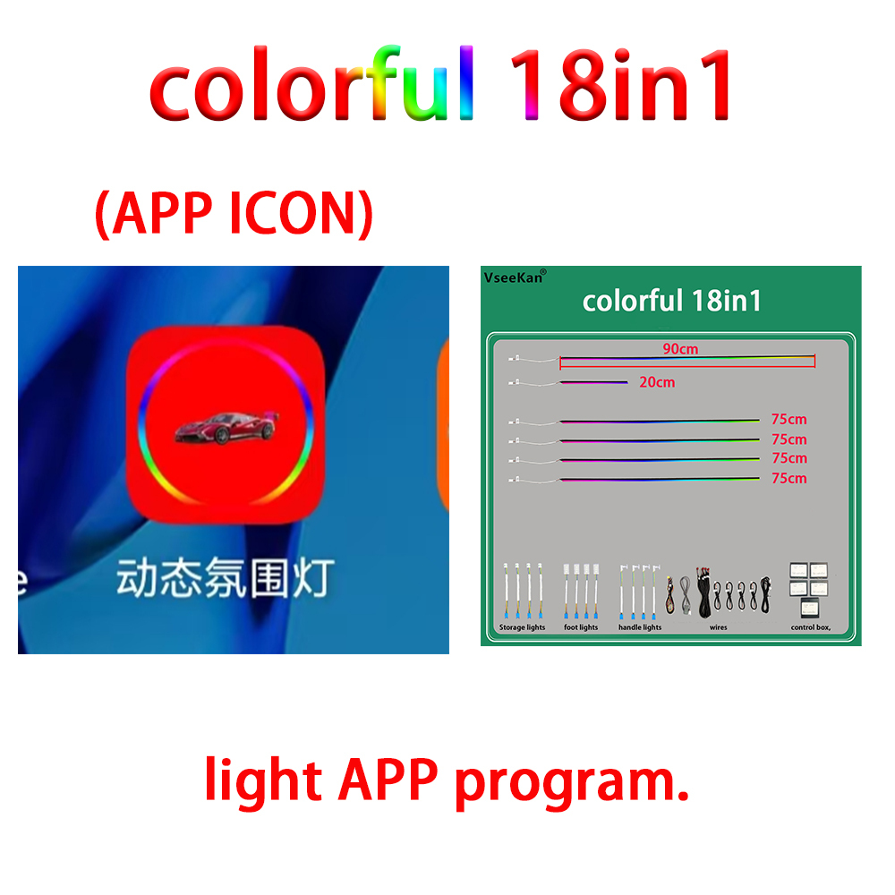 18 in 1 Led Auto Omgevingsverlichting 213 64 Kleur RGB Symfonie Streamer Bluetooth Regenboog Interieur Acryl Strips Sfeer Lamp Kit 18in1 22in1 24in1