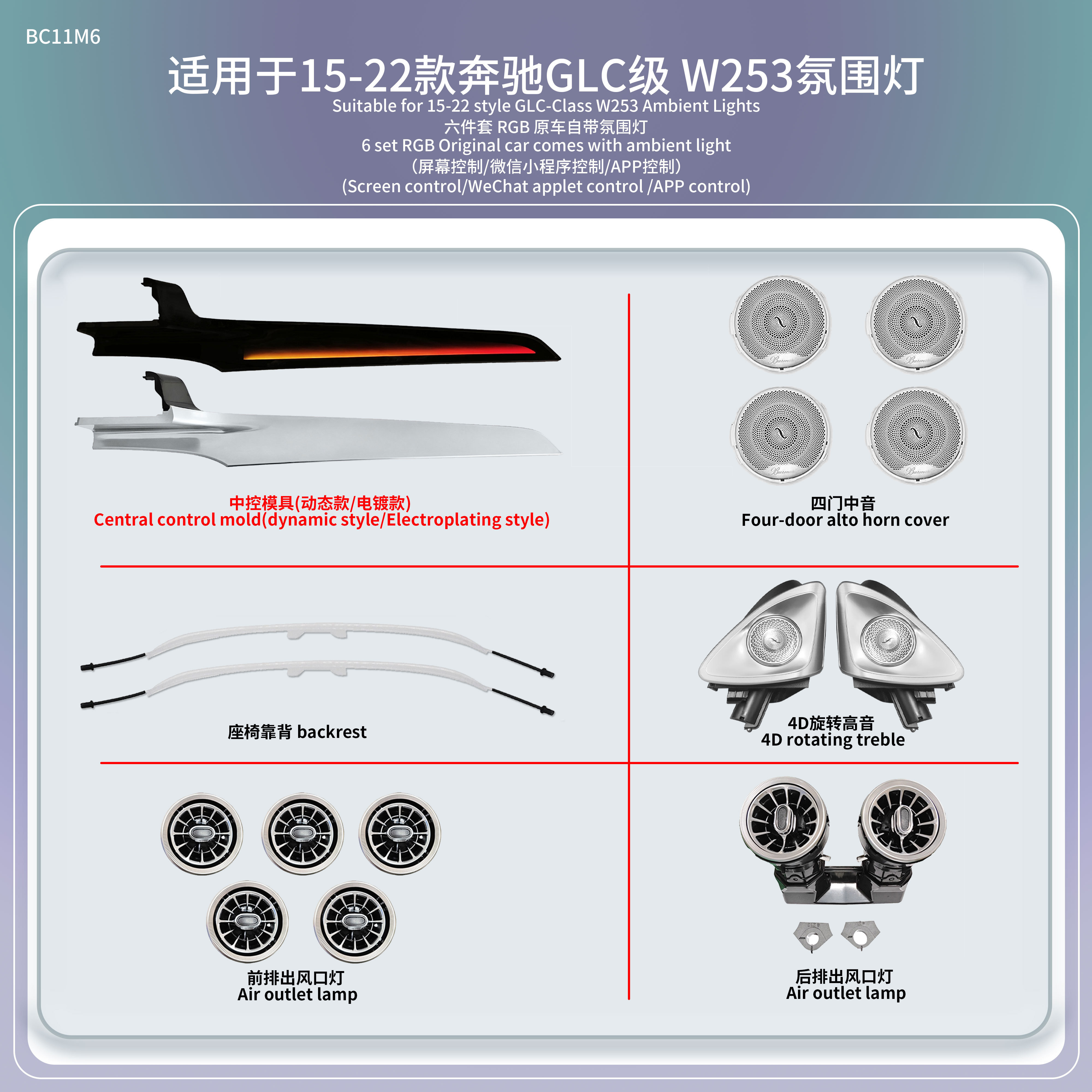vseekan For Mercedes Benz C GLC Class Coupe W205 C43 C63 W253 LED Vents Speaker Decorative Light Retrofit