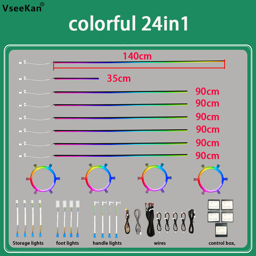 18 in 1 Led Auto Omgevingsverlichting 213 64 Kleur RGB Symfonie Streamer Bluetooth Regenboog Interieur Acryl Strips Sfeer Lamp Kit 18in1 22in1 24in1