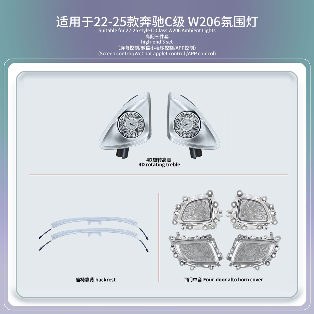 vseekan For Mercedes-Benz W206 C-class 4D Rotating Tweeter Speaker Cover Car Active Ambient Saddle Light
