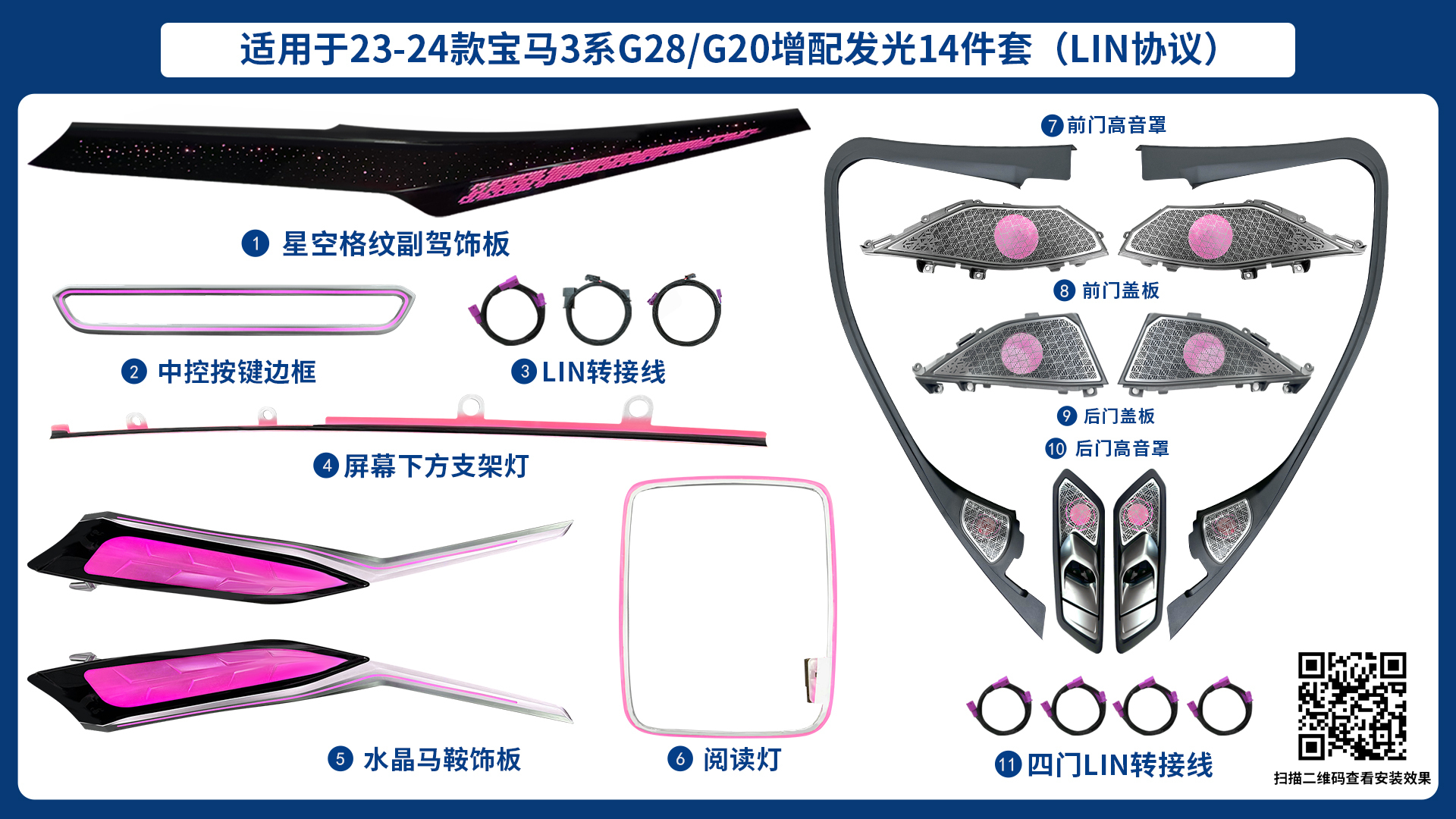 Suitable for 2020-2025 BMW 3 Series G28/G20 with illuminated  kit (LIN protocol)