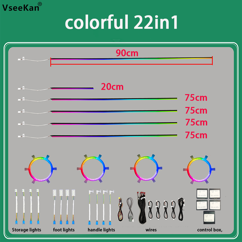 18 in 1 Led Car Ambient Lights 213 64 Color RGB Symphony Streamer Bluetooth Rainbow Interior Acrylic Strips Atmosphere Lamp Kit 18in1 22in1 24in1