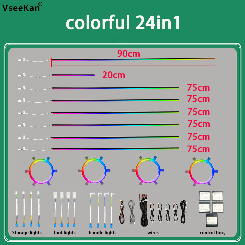 18 in 1 Led Car Ambient Lights 213 64 Color RGB Symphony Streamer Bluetooth Rainbow Interior Acrylic Strips Atmosphere Lamp Kit 18in1 22in1 24in1