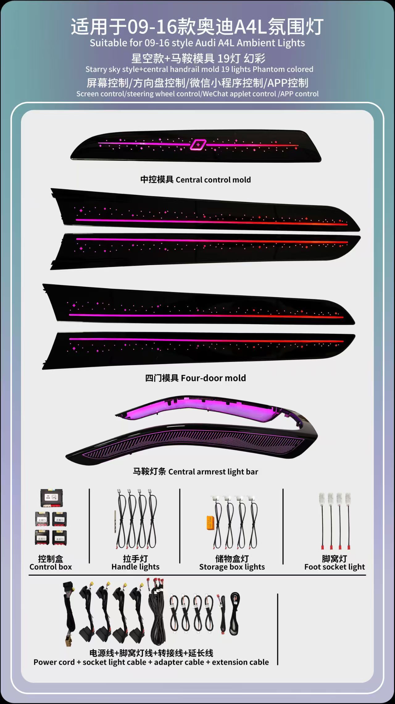 for 2009-2016 Audi  B8 A4 Ambient Lights