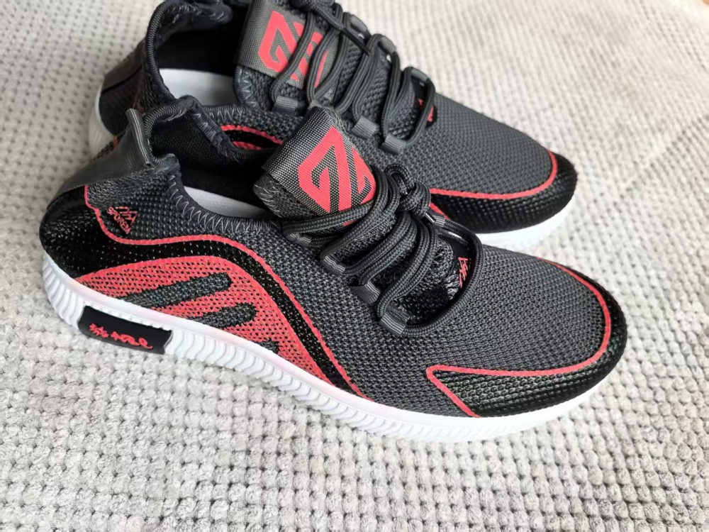 Grey & Red Line Knit Casual Sneakers