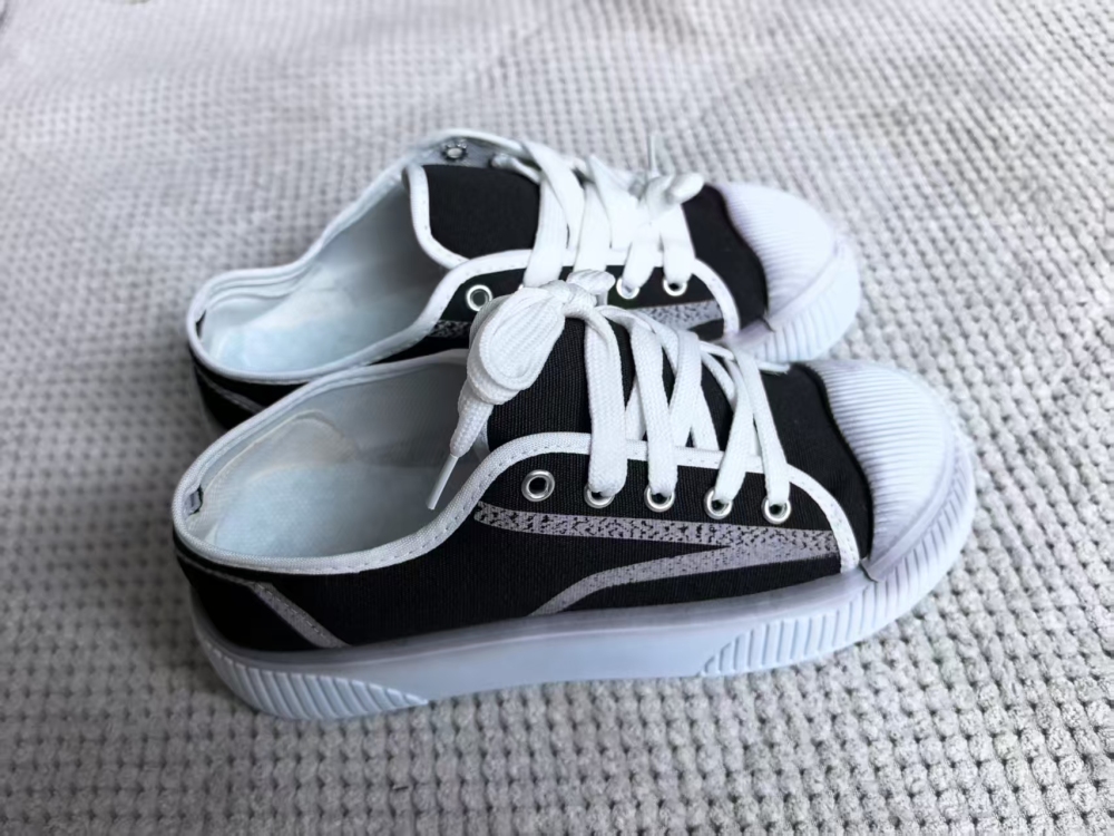 Black & White Stripe Platform Mule Canvas Shoes