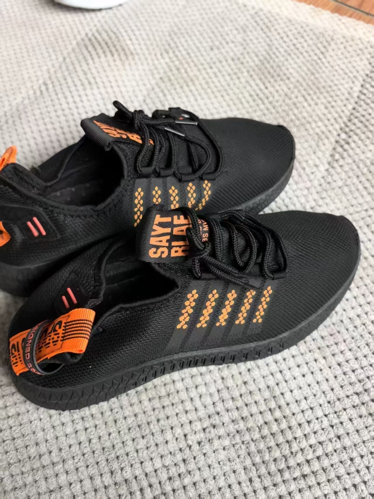 Black & Orange Striped Knit Casual Sneakers