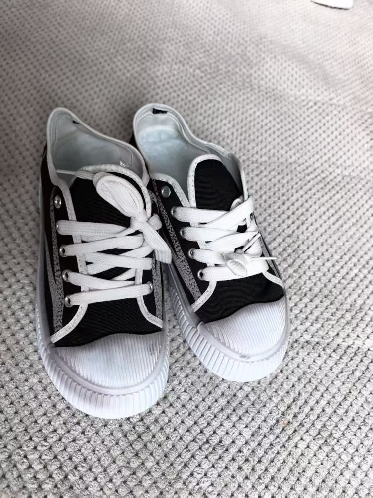 Black & White Stripe Platform Mule Canvas Shoes