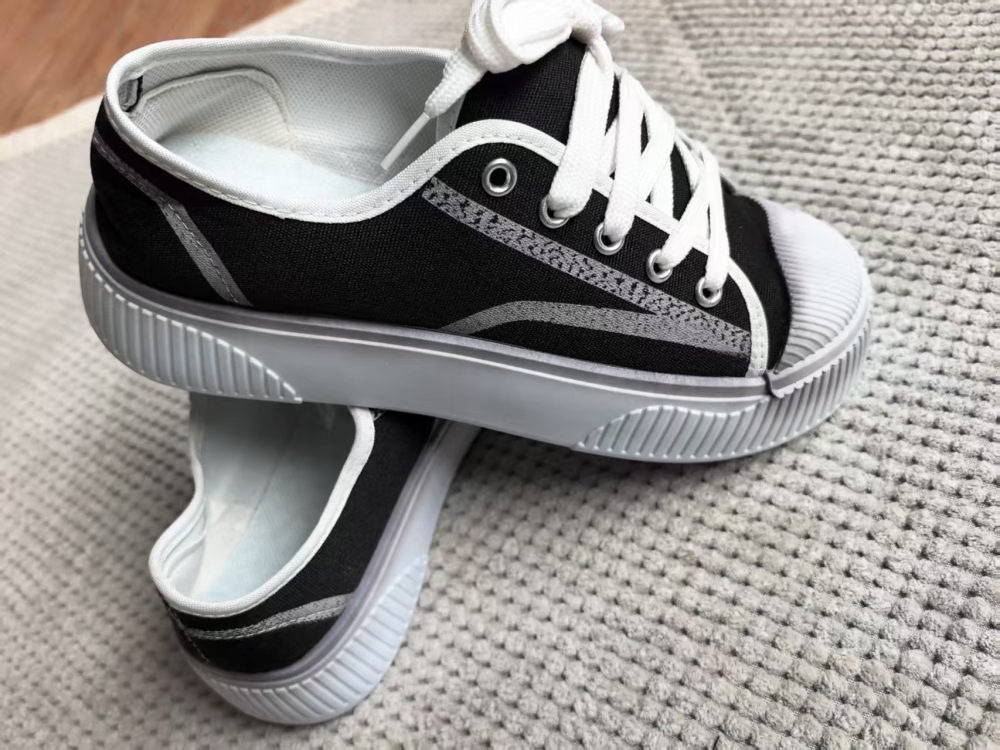 Black & White Stripe Platform Mule Canvas Shoes