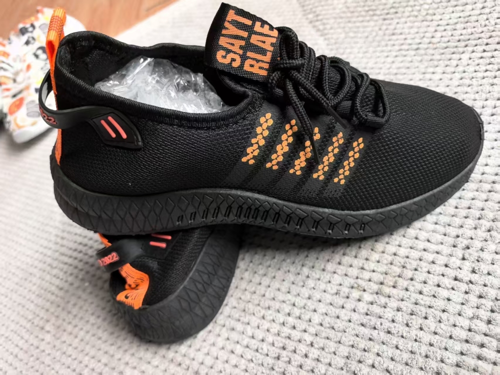 Black & Orange Striped Knit Casual Sneakers