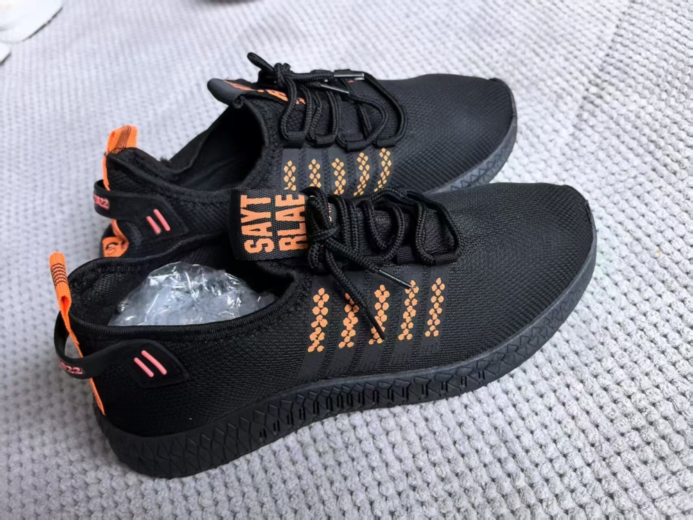 Black & Orange Striped Knit Casual Sneakers