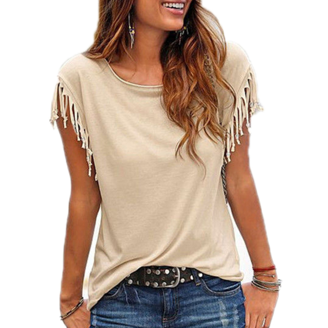 Women Cotton Tassel Casual T-shirt Sleeveless Solid Color Tees Short Sleeve O-neck Women's Clothing t shirt hot sales in 2022