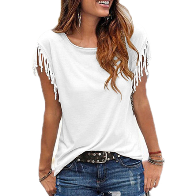 Women Cotton Tassel Casual T-shirt Sleeveless Solid Color Tees Short Sleeve O-neck Women's Clothing t shirt hot sales in 2022