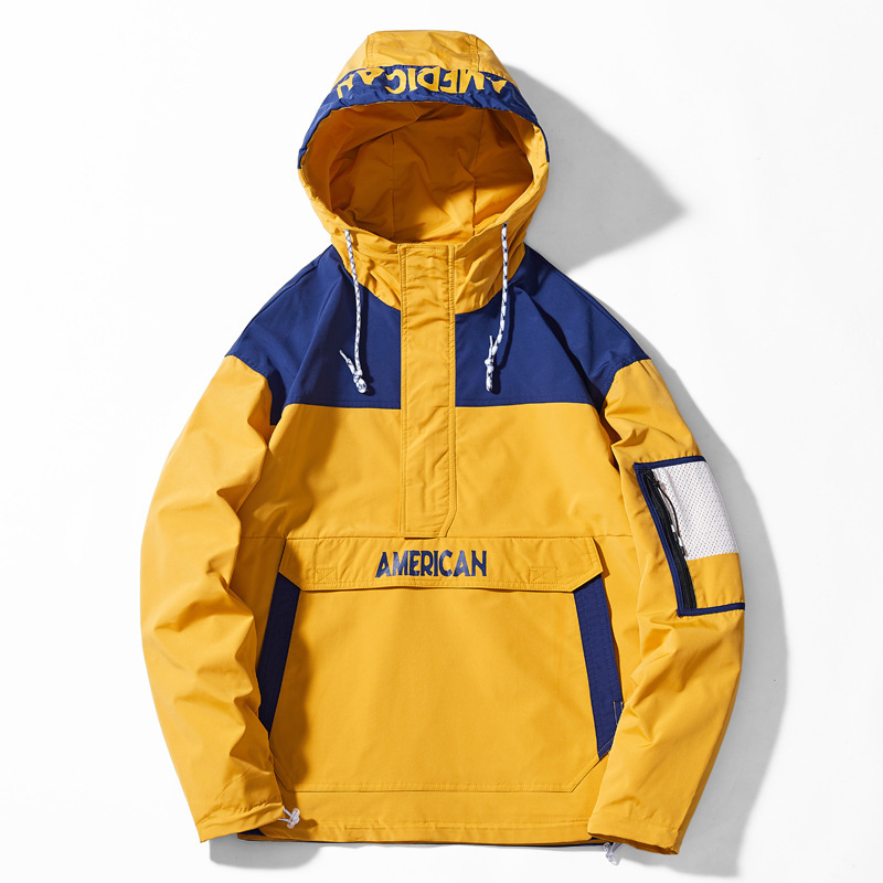 Bulk Utility Patchwork Pullover Jackets For Men Custom Hip Hop Streetwear Anorak Outdoor Men Hooded Windbreaker Jacket