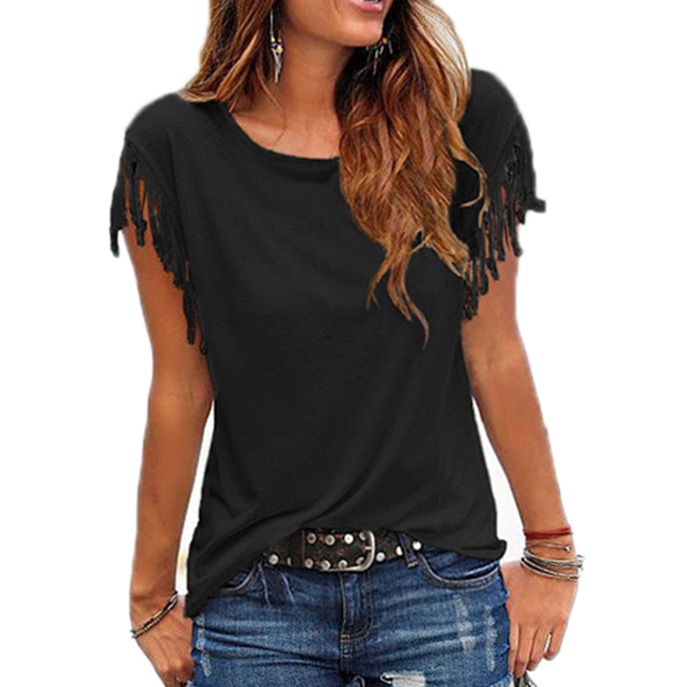 Women Cotton Tassel Casual T-shirt Sleeveless Solid Color Tees Short Sleeve O-neck Women's Clothing t shirt hot sales in 2022