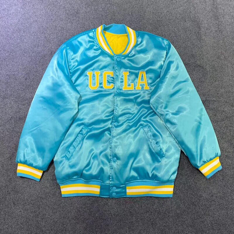 Streetwear Outdoor Bulk Varsity Jacket Men Custom Embroidery Logo Letter Justin Bieber Silk Reflective Satin Bomber Jacket