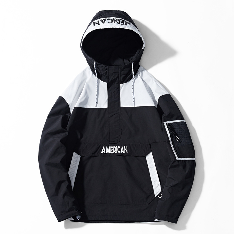 Bulk Utility Patchwork Pullover Jackets For Men Custom Hip Hop Streetwear Anorak Outdoor Men Hooded Windbreaker Jacket