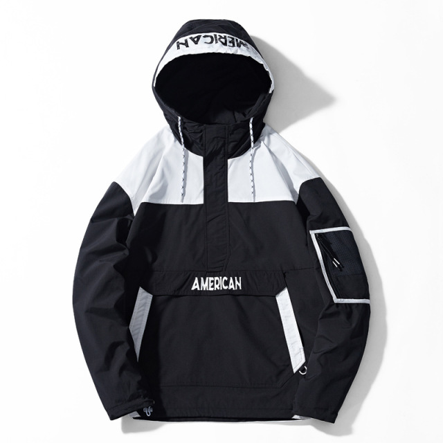 Bulk Utility Patchwork Pullover Jackets For Men Custom Hip Hop Streetwear Anorak Outdoor Men Hooded Windbreaker Jacket