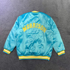 Streetwear Outdoor Bulk Varsity Jacket Men Custom Embroidery Logo Letter Justin Bieber Silk Reflective Satin Bomber Jacket