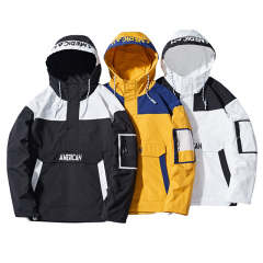 Bulk Utility Patchwork Pullover Jackets For Men Custom Hip Hop Streetwear Anorak Outdoor Men Hooded Windbreaker Jacket