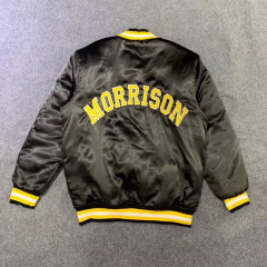 Streetwear Outdoor Bulk Varsity Jacket Men Custom Embroidery Logo Letter Justin Bieber Silk Reflective Satin Bomber Jacket