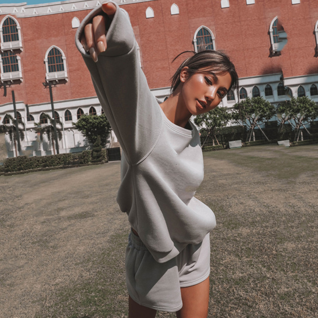 Custom Logo Loose Womens Casual Sports Pullover Sweatshirt