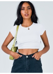 Short T Shirt Women Sexy Crop Tops Woman Solid Tee Shirt Femme Woman T-shirts Lace Up Side Drawstring Crop Top Women Summer 2022