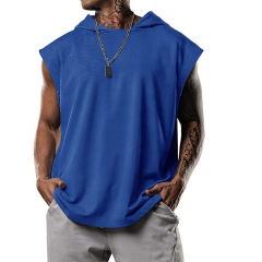 Custom Men's Sleeveless Tank Top Bodybuilding Hoodie Workout Solid Slim Tank Top Hoodie
