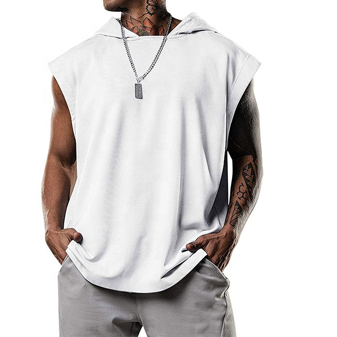 Custom Men's Sleeveless Tank Top Bodybuilding Hoodie Workout Solid Slim Tank Top Hoodie