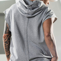 Custom Men's Sleeveless Tank Top Bodybuilding Hoodie Workout Solid Slim Tank Top Hoodie
