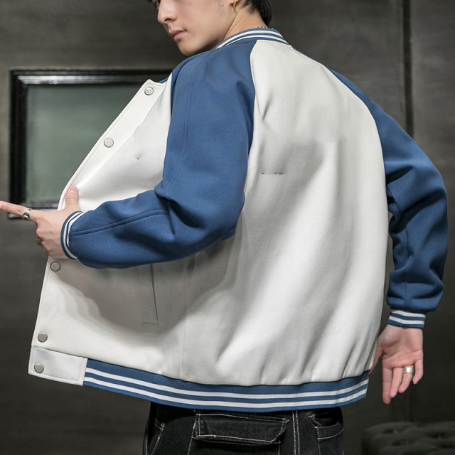 Wholesale Blank Kids Men Cropped Crop Baseball Varsity Jackets With Collar Blue Custom
